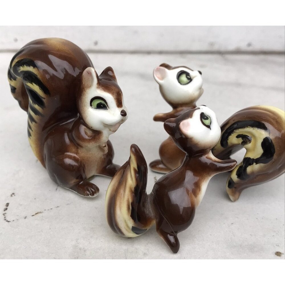 Vtg 60s MCM KELVIN Japan Miniature Squirrel Figurine Bone China Anamorphic Set 3